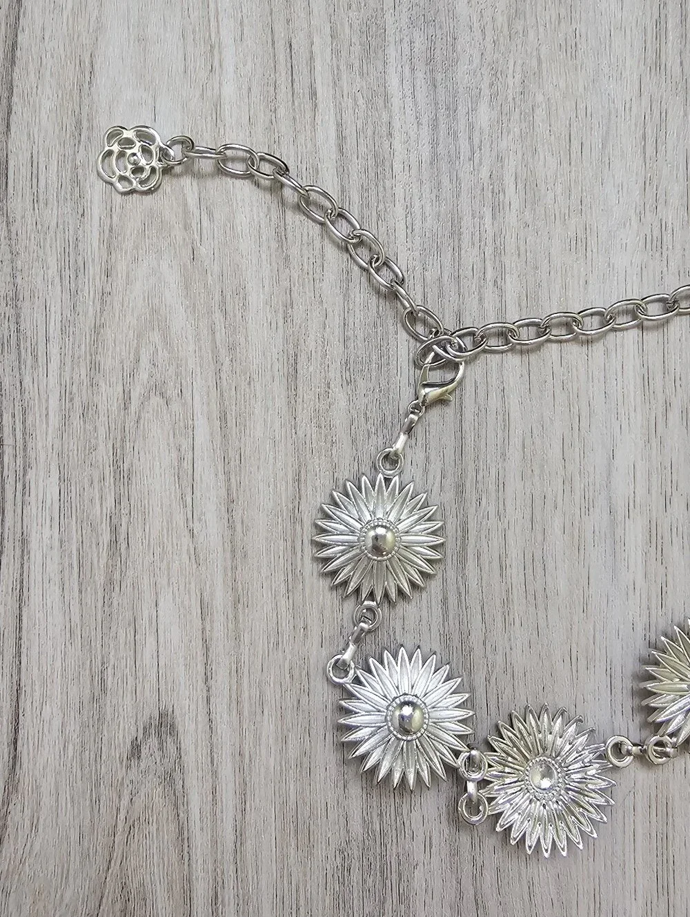 New Boho Sunflora Silvertone Metal Statement Belt